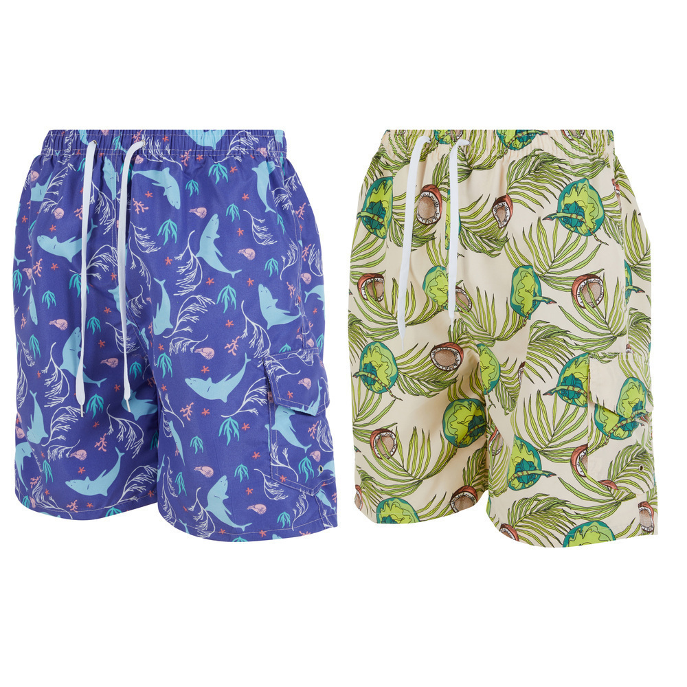 iBerryNY Men's Swimming Shorts, Cargo Swim Trunks w/ Mesh Lining, 2-Pairs